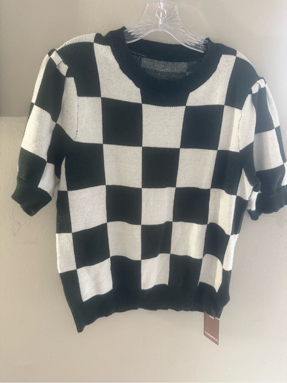 Black & green Checker Short-Sleeve Sweater
